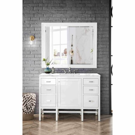 James Martin Vanities Addison 48in Single Vanity, Glossy White w/ 3 CM Carrara White Top E444-V48-GW-3CAR